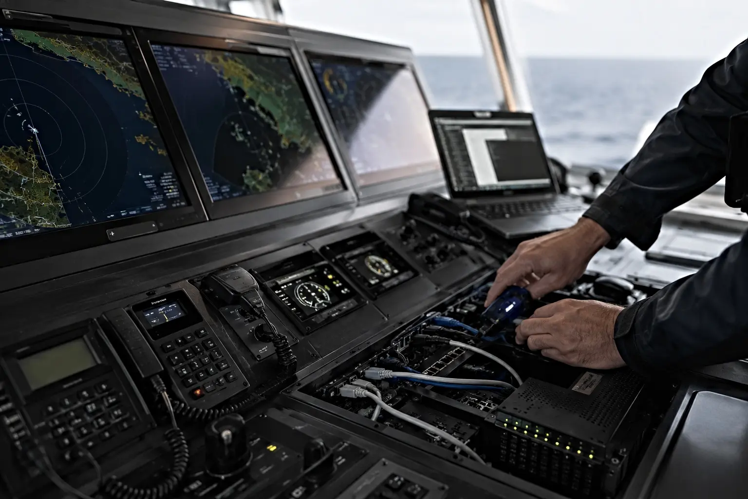 Bridge navigation electronic displays and communications equipment