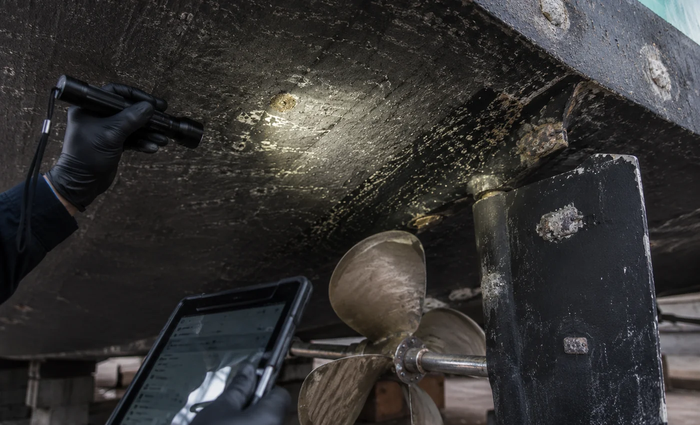 Technical marine survey inspection of vessel hull and machinery